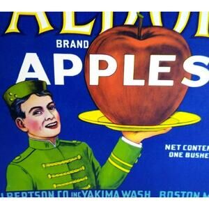Waldorf Apples Crate Label Bellhop Bellboy Original Vintage 1930s Great Art Deco